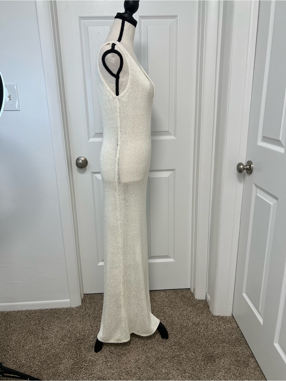 ASOS Edition Ivory Knit Maxi Dress Open Back Sleeveless Size US 8 NWT - Picture 4 of 14